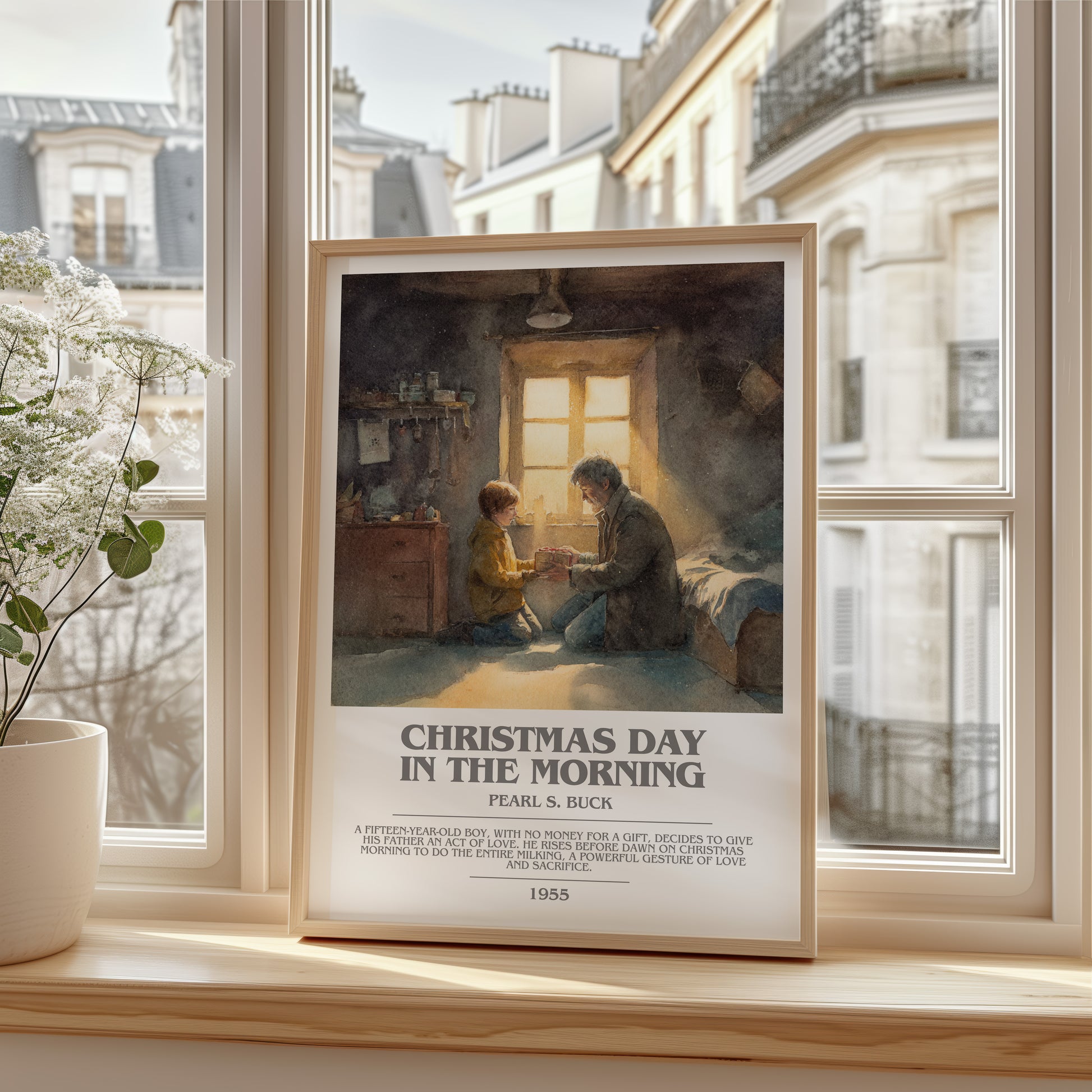 Christmas Day in the Morning bookish poster colour and style options – Pearl S. Buck book art