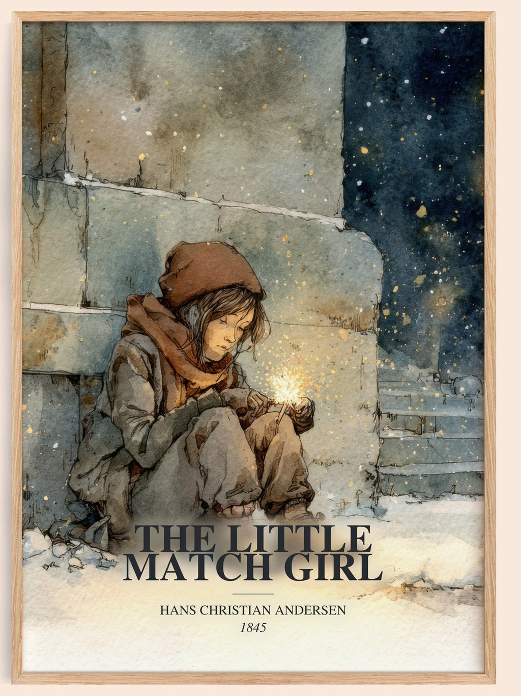 The Little Match Girl watercolour book poster by Hans Christian Andersen – framed literary art print