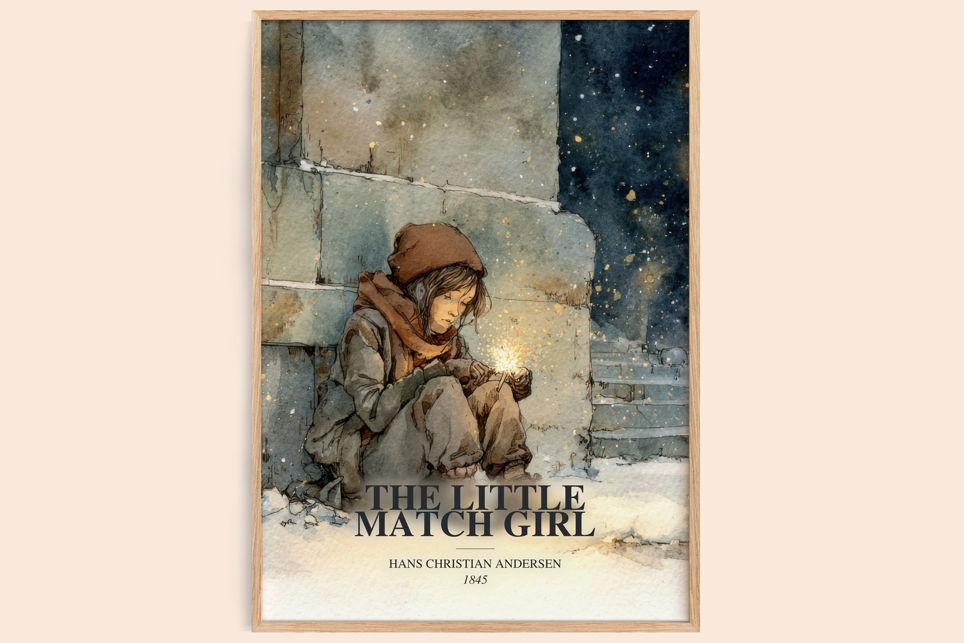 The Little Match Girl watercolour book poster by Hans Christian Andersen – framed literary art print