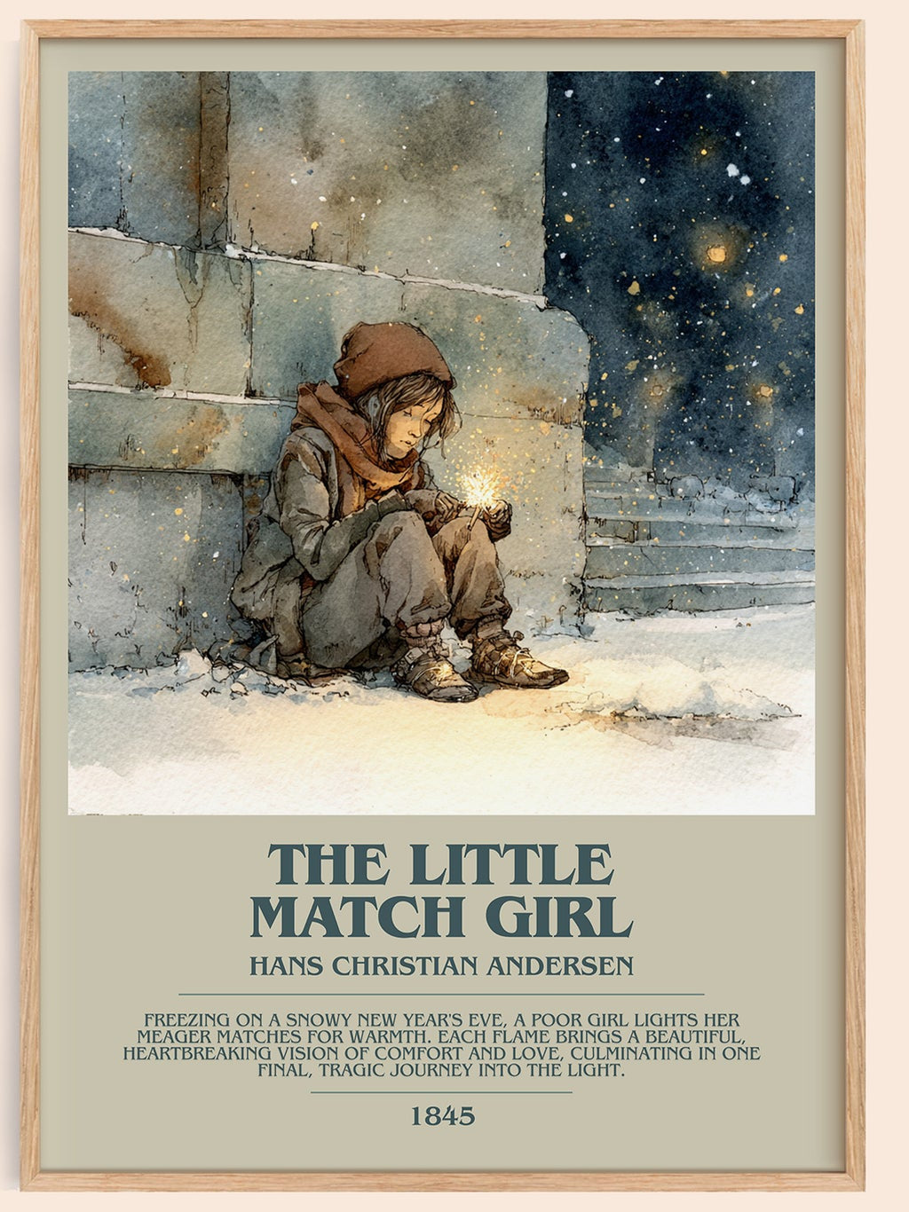 The Little Match Girl bookish book poster by Hans Christian Andersen – framed literary art print