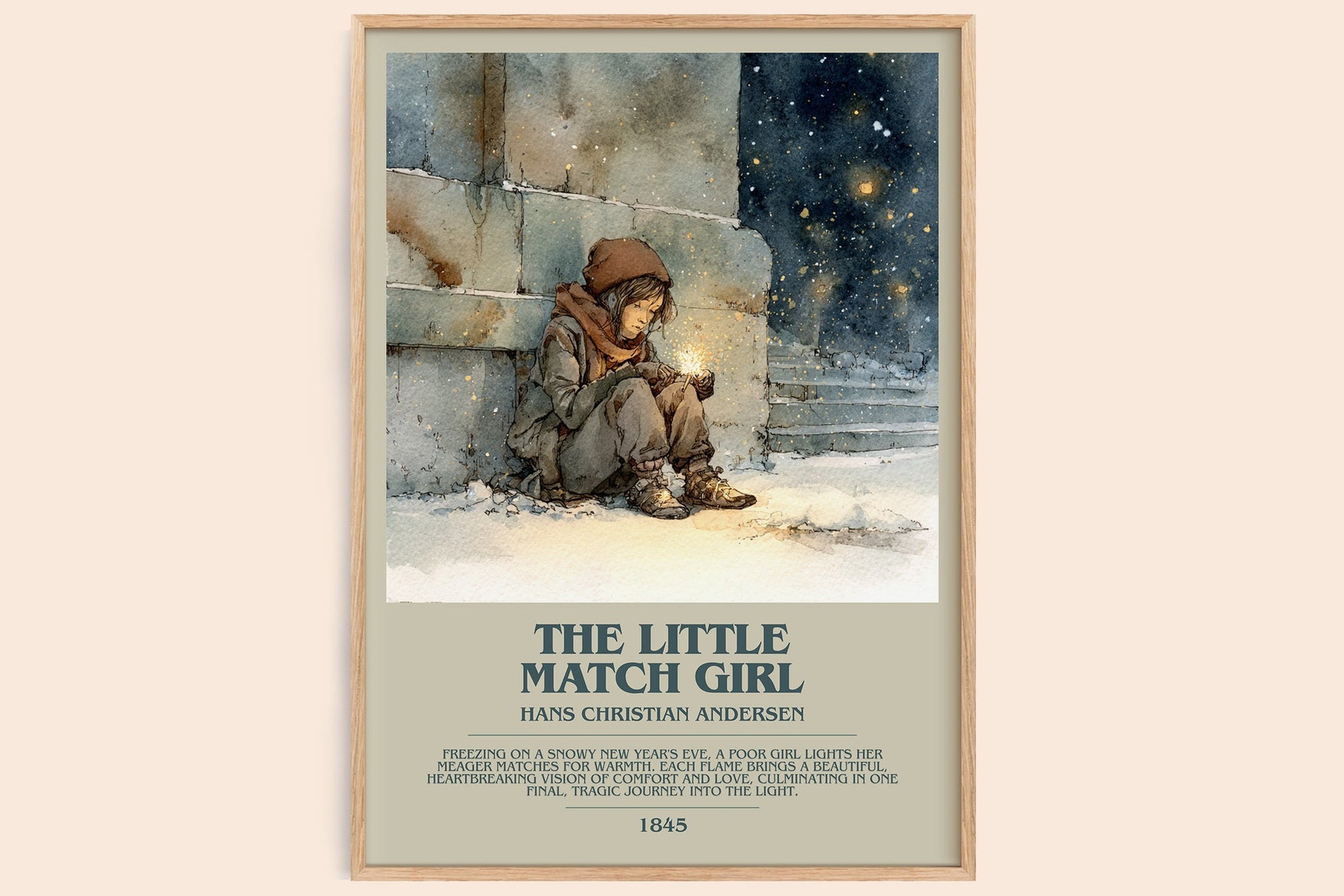 The Little Match Girl bookish book poster by Hans Christian Andersen – framed literary art print