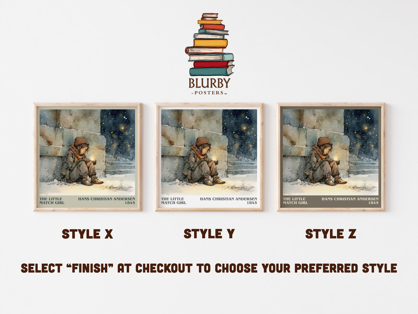 The Little Match Girl literary art print colour and style options – Hans Christian Andersen book art