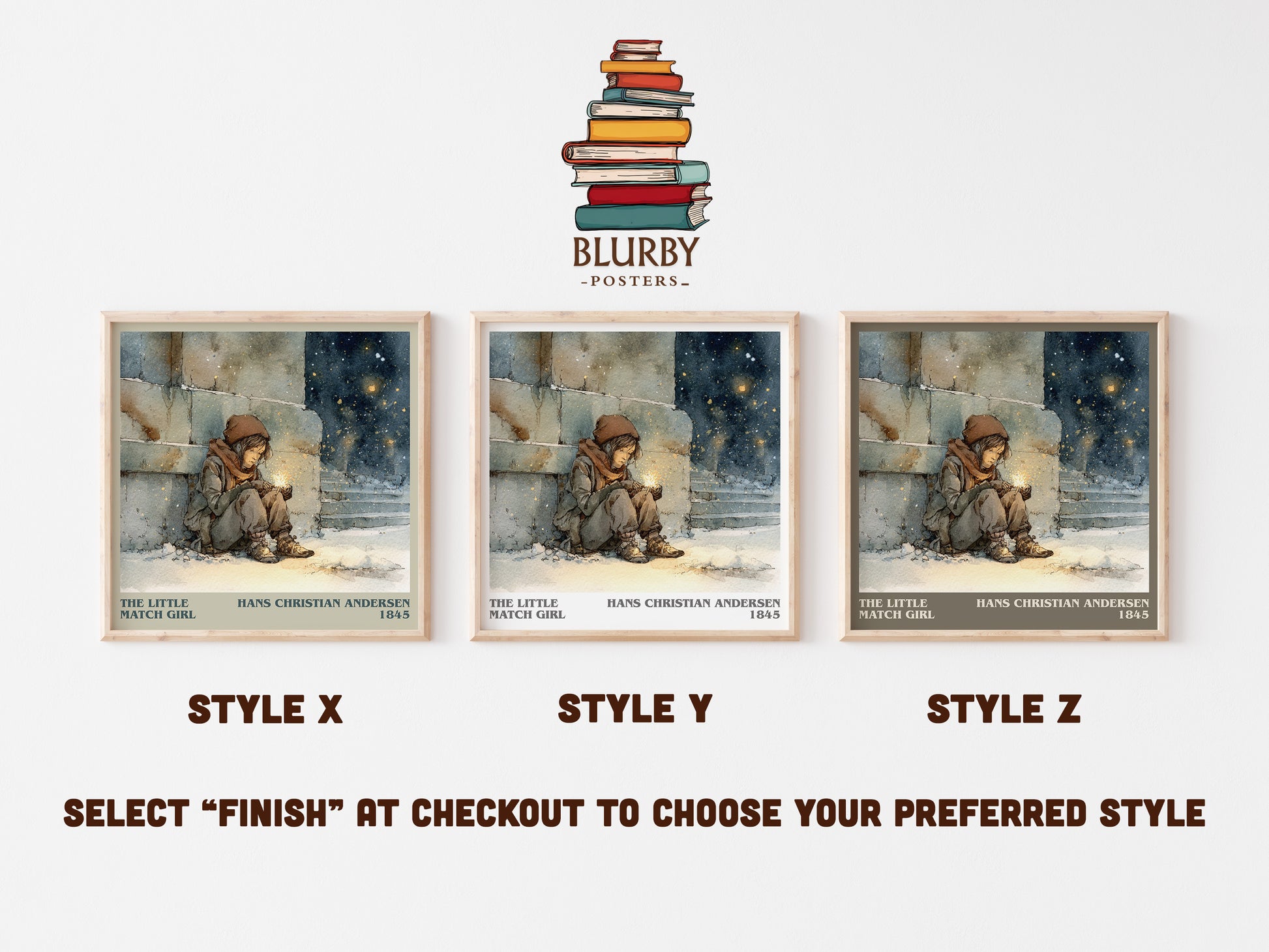 The Little Match Girl literary art print colour and style options – Hans Christian Andersen book art