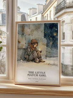 The Little Match Girl Book Cover Poster by Hans Christian Andersen – framed print by a bright window