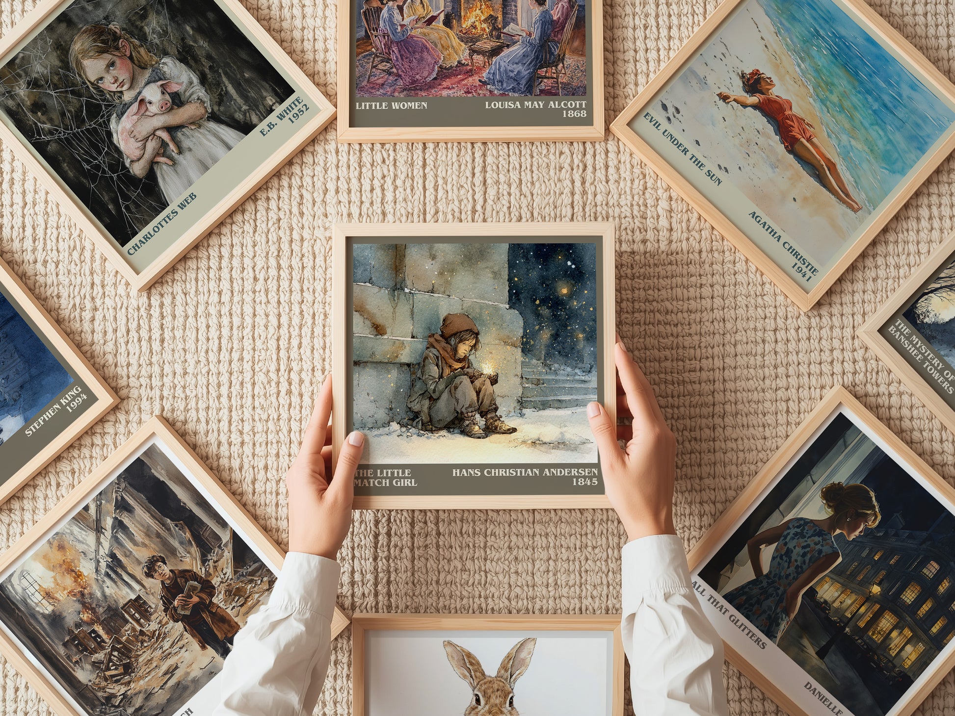 The Little Match Girl literary print on bookshelf – Hans Christian Andersen fan gift