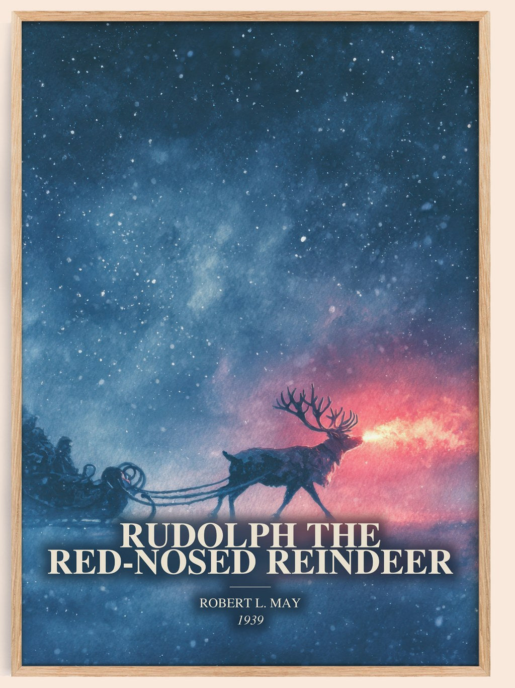 Rudolph The Red-Nosed Reindeer watercolour book poster by Robert L. May – framed literary art print