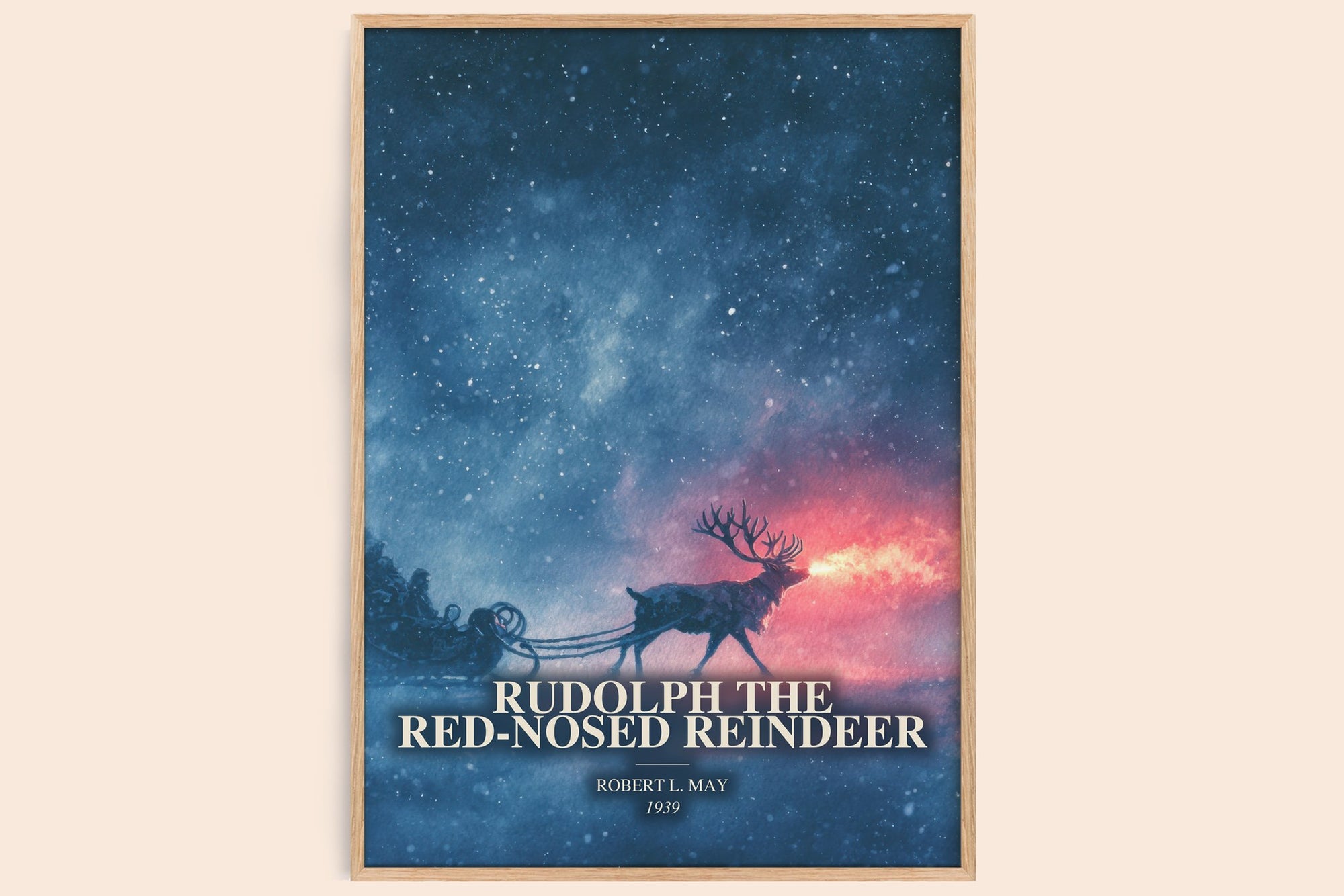 Rudolph The Red-Nosed Reindeer watercolour book poster by Robert L. May – framed literary art print
