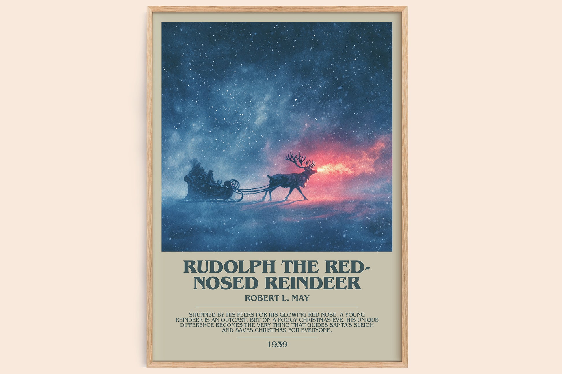 Rudolph the Red-Nosed Reindeer bookish book poster by Robert L. May – framed literary art print