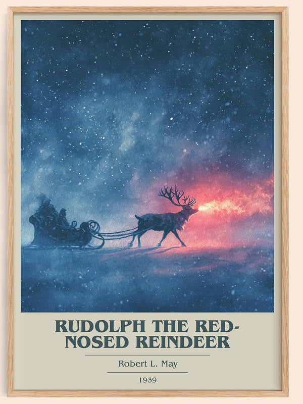 Rudolph the Red-Nosed Reindeer book cover book poster by Robert L. May – framed literary art print