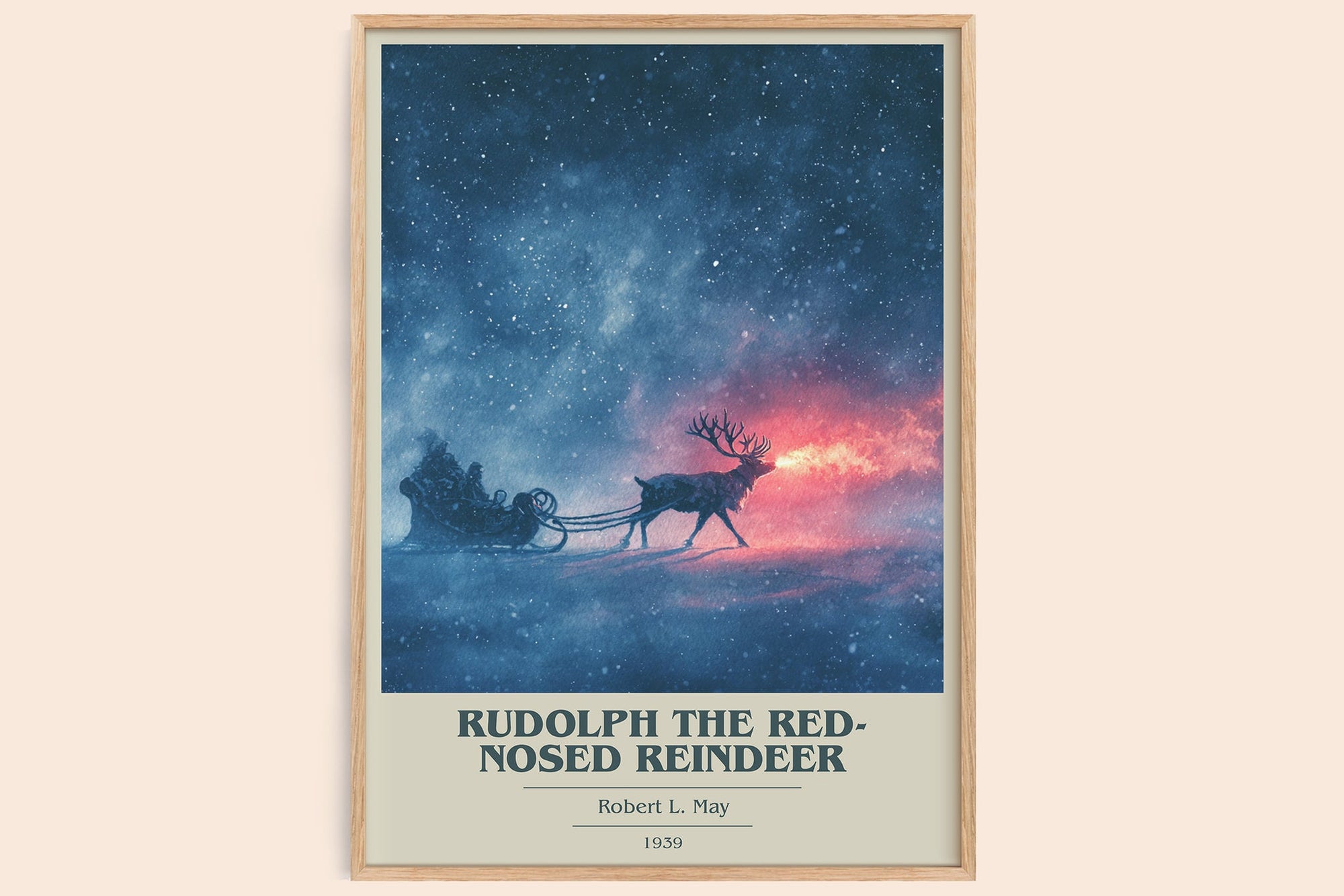 Rudolph the Red-Nosed Reindeer book cover book poster by Robert L. May – framed literary art print