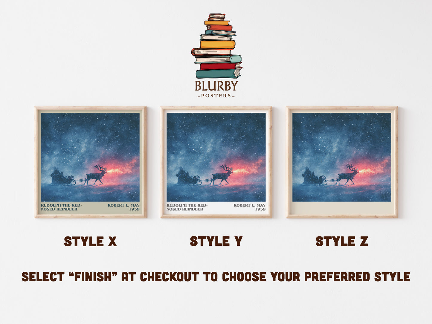 Rudolph the Red-Nosed Reindeer literary art print colour and style options – Robert L. May book art