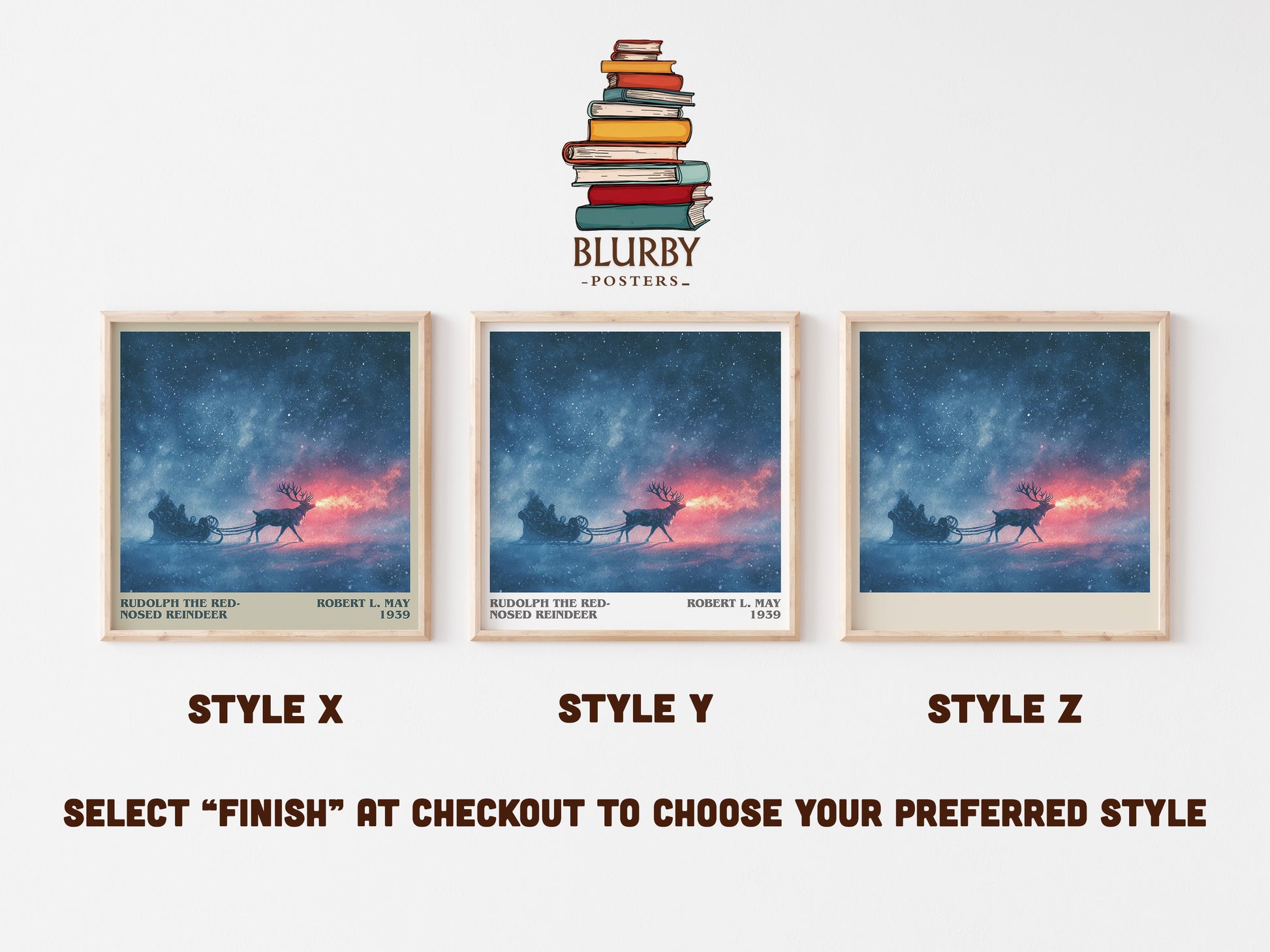 Rudolph the Red-Nosed Reindeer literary art print colour and style options – Robert L. May book art