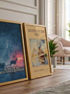 Rudolph The Red-Nosed Reindeer watercolour print framed by window – literary home decor