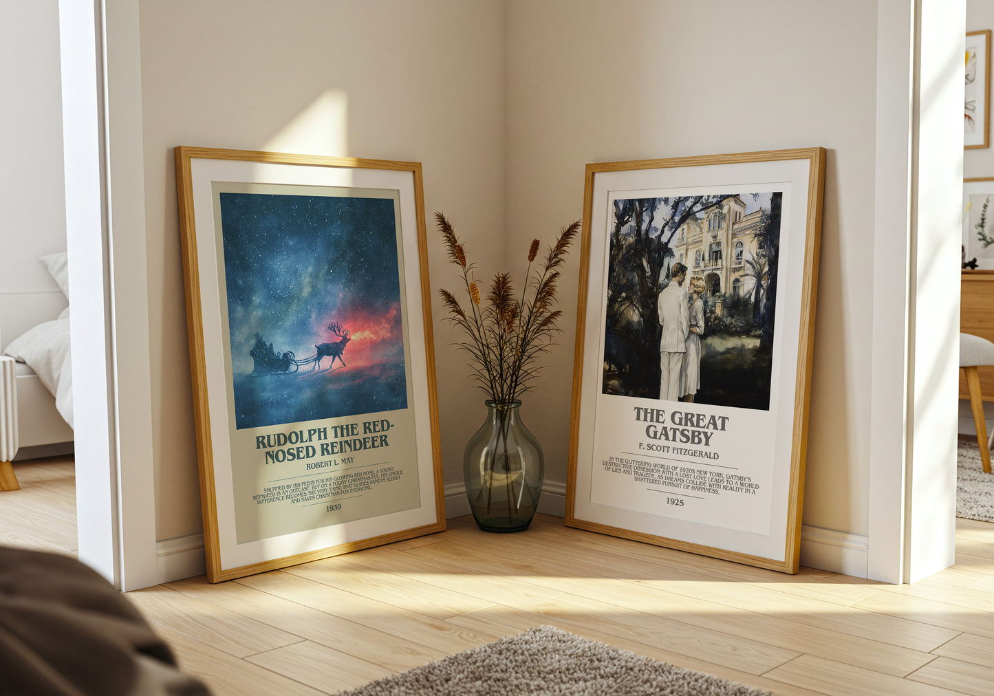 Rudolph the Red-Nosed Reindeer bookish book poster framed on wall – childrens wall art