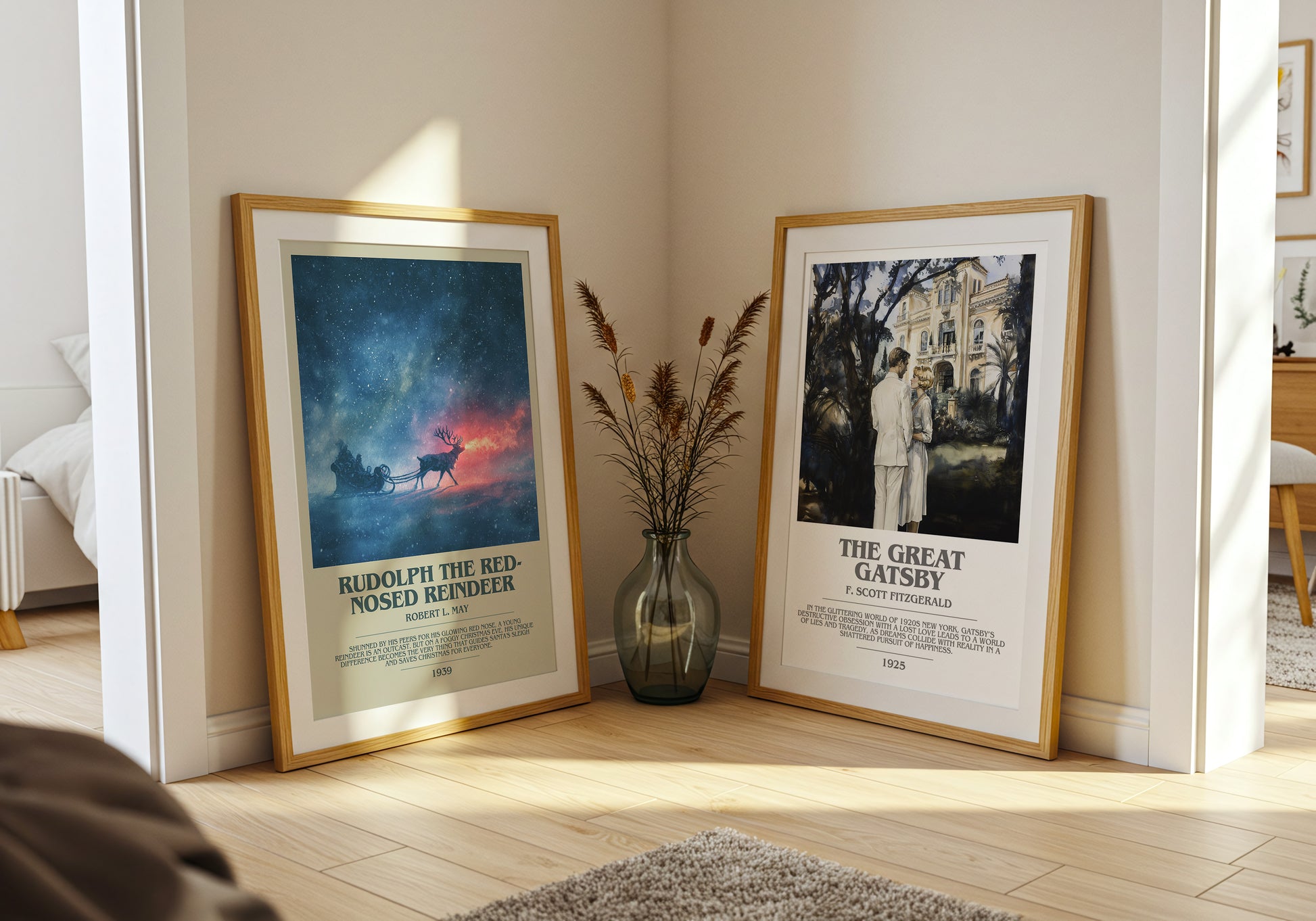 Rudolph the Red-Nosed Reindeer bookish book poster framed on wall – childrens wall art