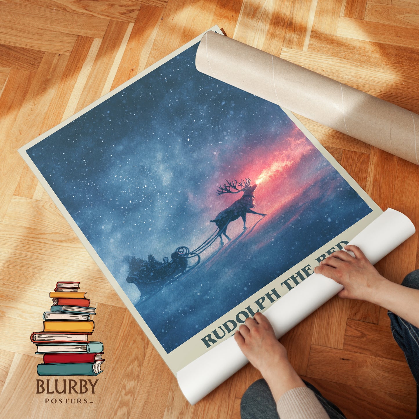 Rudolph the Red-Nosed Reindeer book cover print on bookshelf – Robert L. May fan gift