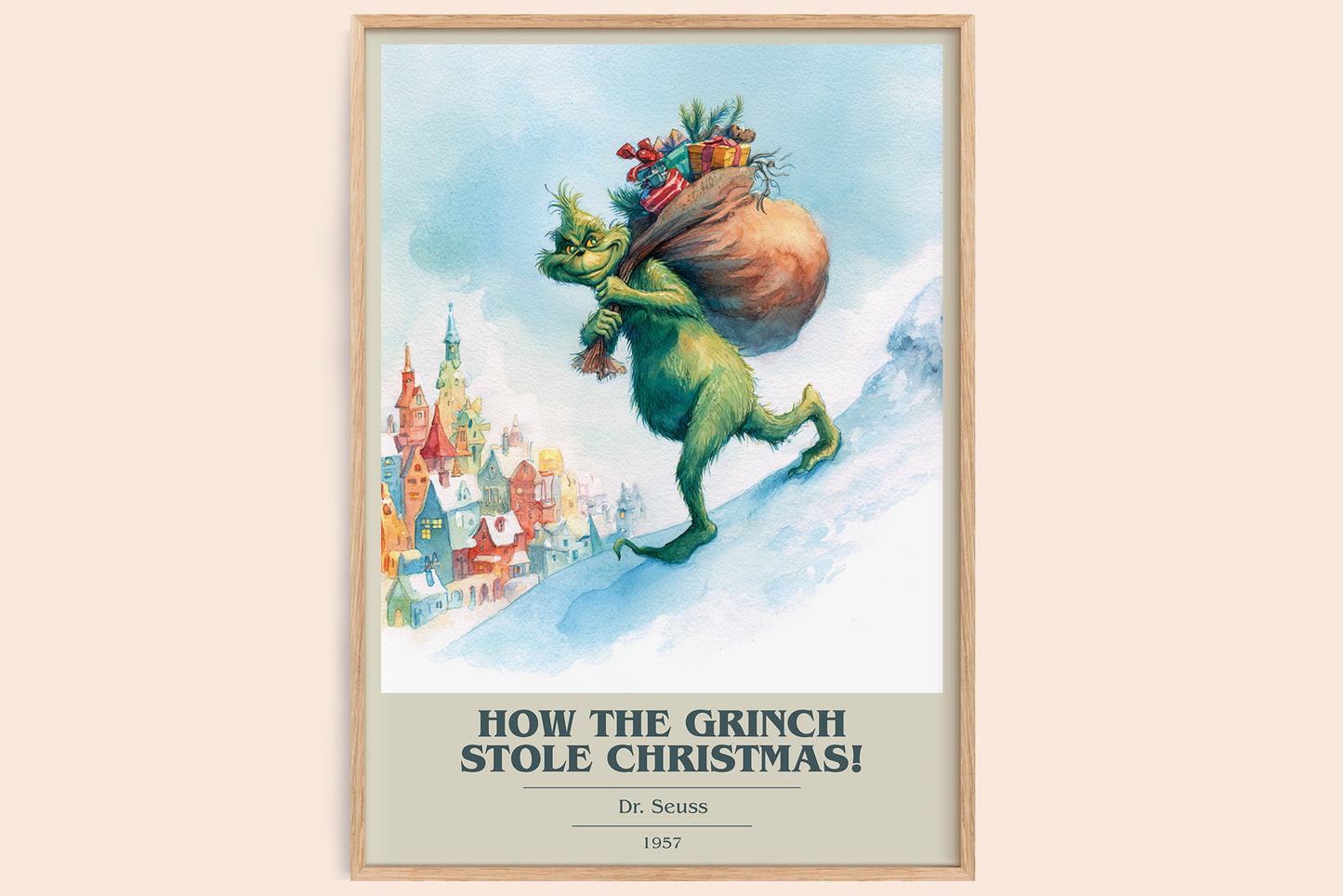 How the Grinch Stole Christmas book cover book poster by Dr. Seuss – framed literary art print