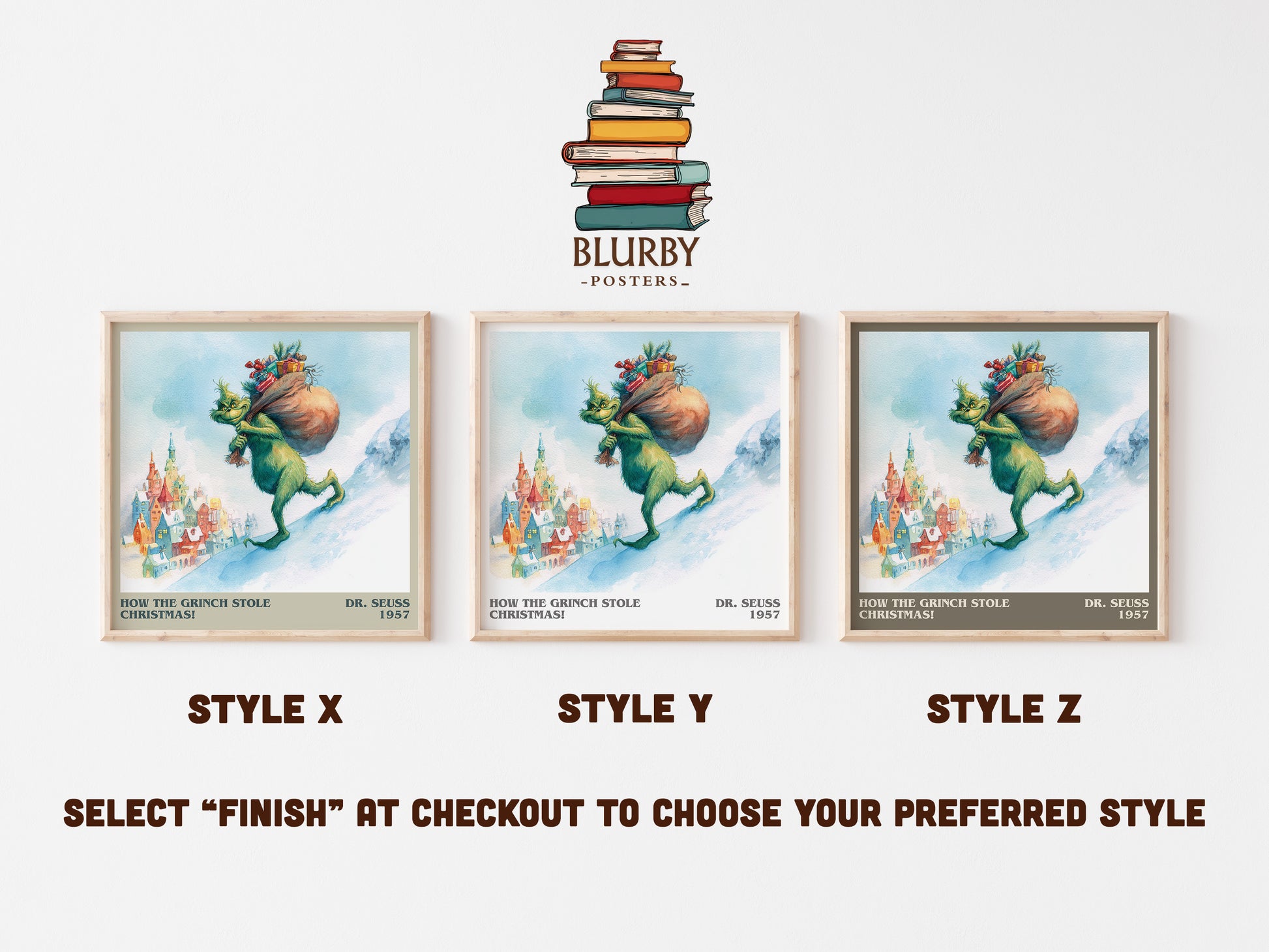 How the Grinch Stole Christmas literary art print colour and style options – Dr. Seuss book art