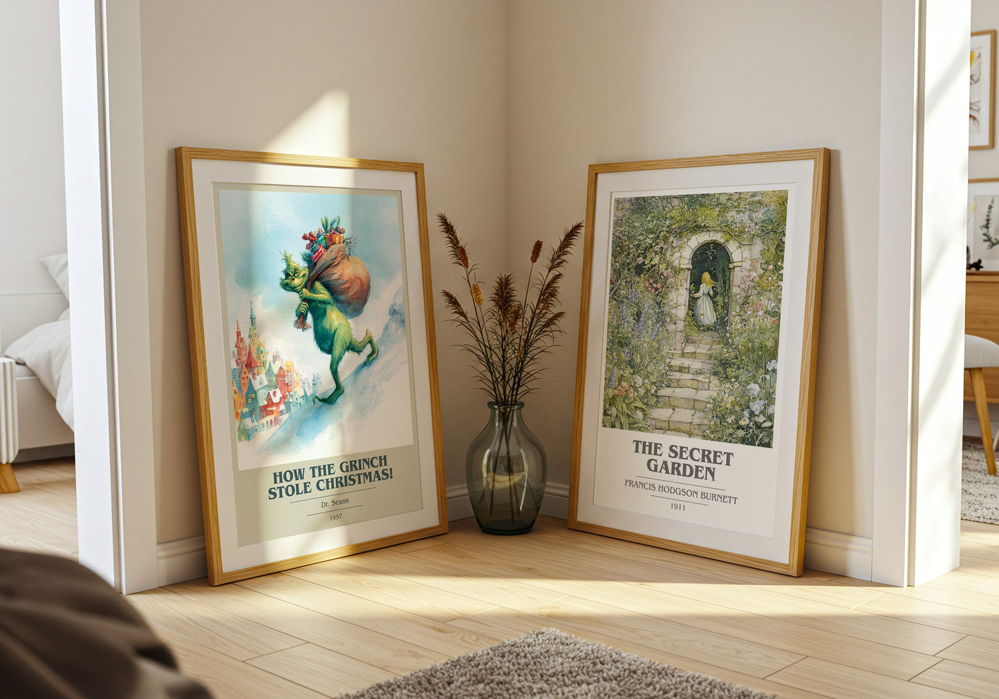 How the Grinch Stole Christmas book cover book poster framed on wall – childrens wall art