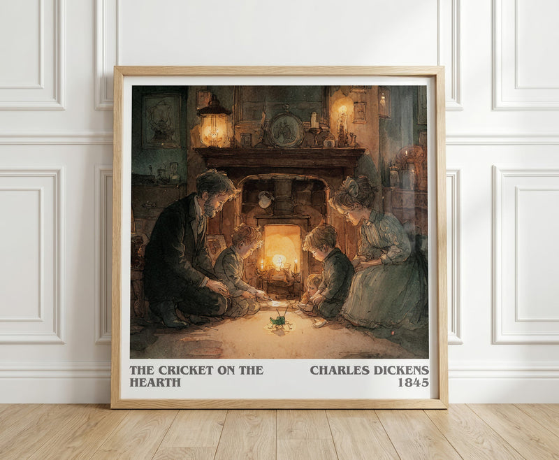 The Cricket On The Hearth literary print in frame leaning in hallway – classic literature wall art