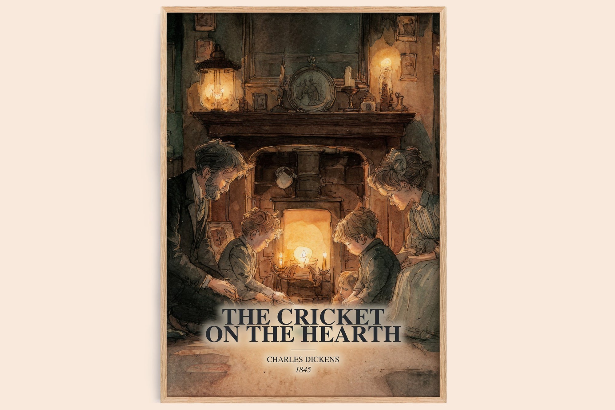 The Cricket On The Hearth watercolour book poster by Charles Dickens – framed literary art print