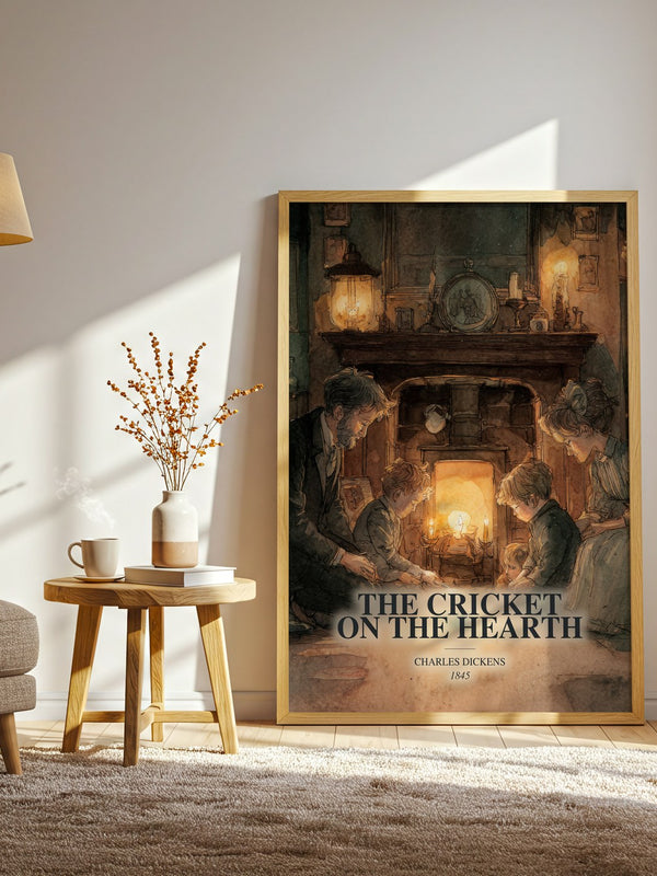 The Cricket On The Hearth watercolour print in frame leaning in hallway – classic literature wall art