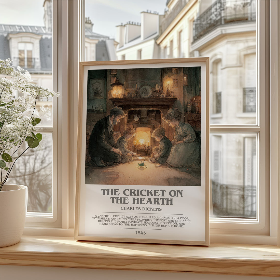 The Cricket On The Hearth Bookish Wall Art by Charles Dickens – framed print by a bright window