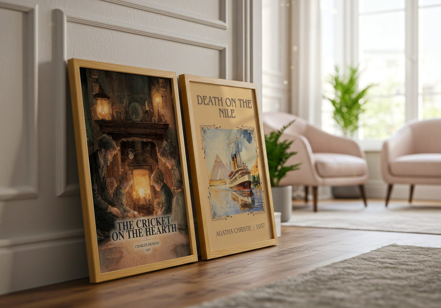 The Cricket On The Hearth watercolour print framed by window – literary home decor