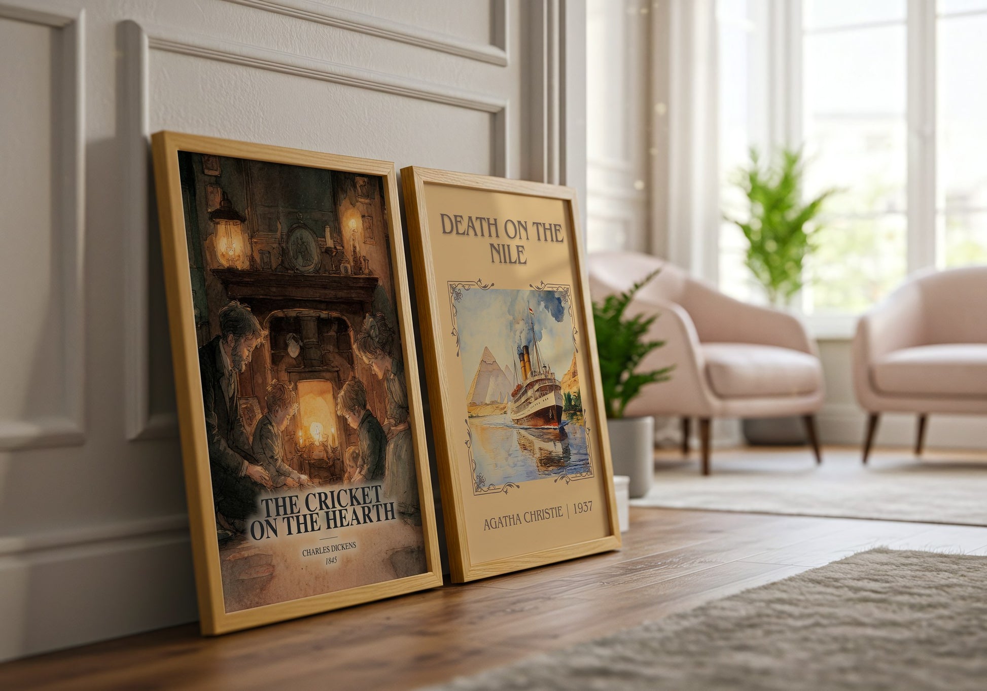 The Cricket On The Hearth watercolour print framed by window – literary home decor