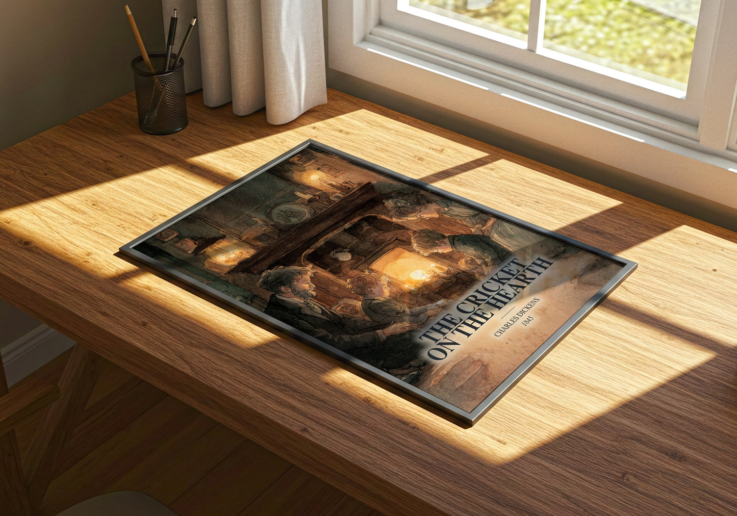 The Cricket On The Hearth watercolour book poster framed on wall – classic literature wall art