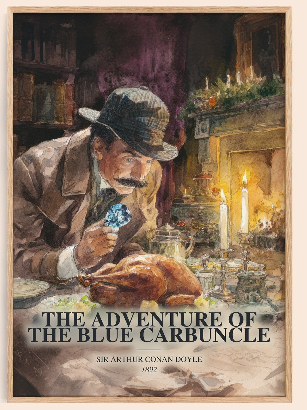 The Adventure Of The Blue Carbuncle watercolour book poster by Sir Arthur Conan Doyle – framed literary art print