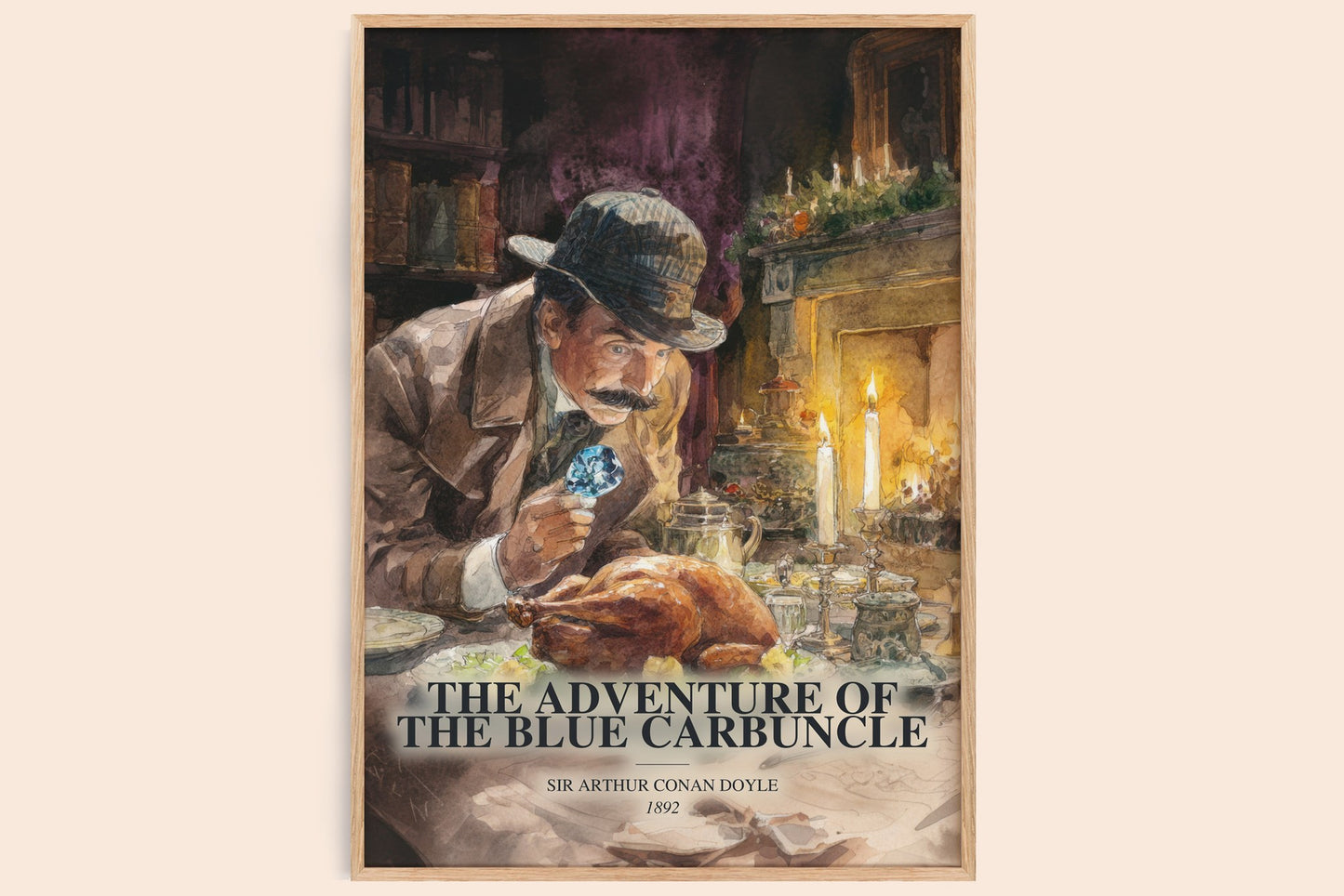 The Adventure Of The Blue Carbuncle watercolour book poster by Sir Arthur Conan Doyle – framed literary art print