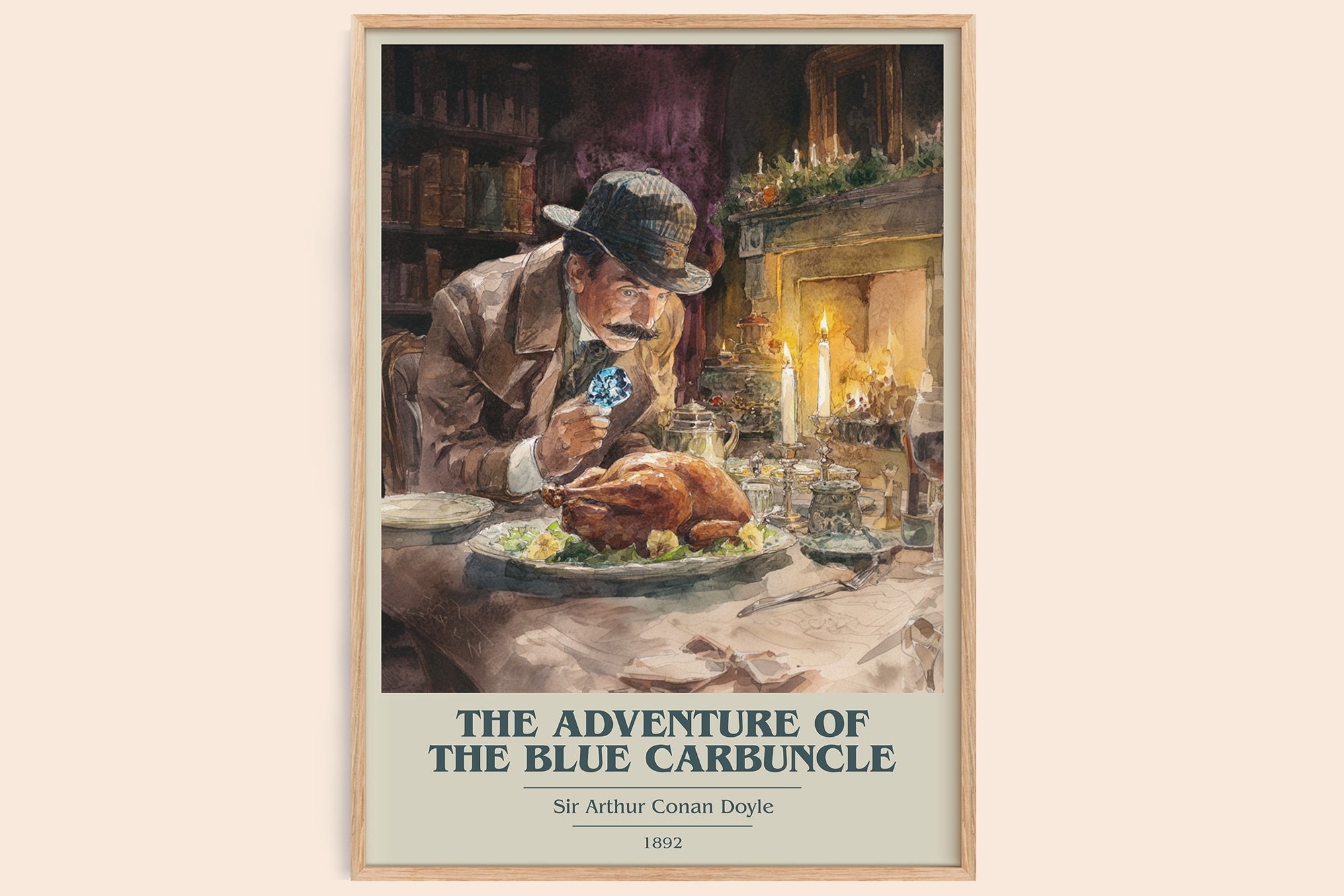 The Adventure Of The Blue Carbuncle book cover book poster by Sir Arthur Conan Doyle – framed literary art print