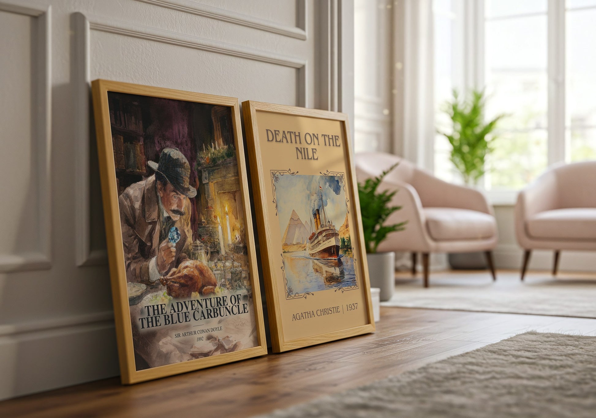 The Adventure Of The Blue Carbuncle watercolour print framed by window – literary home decor