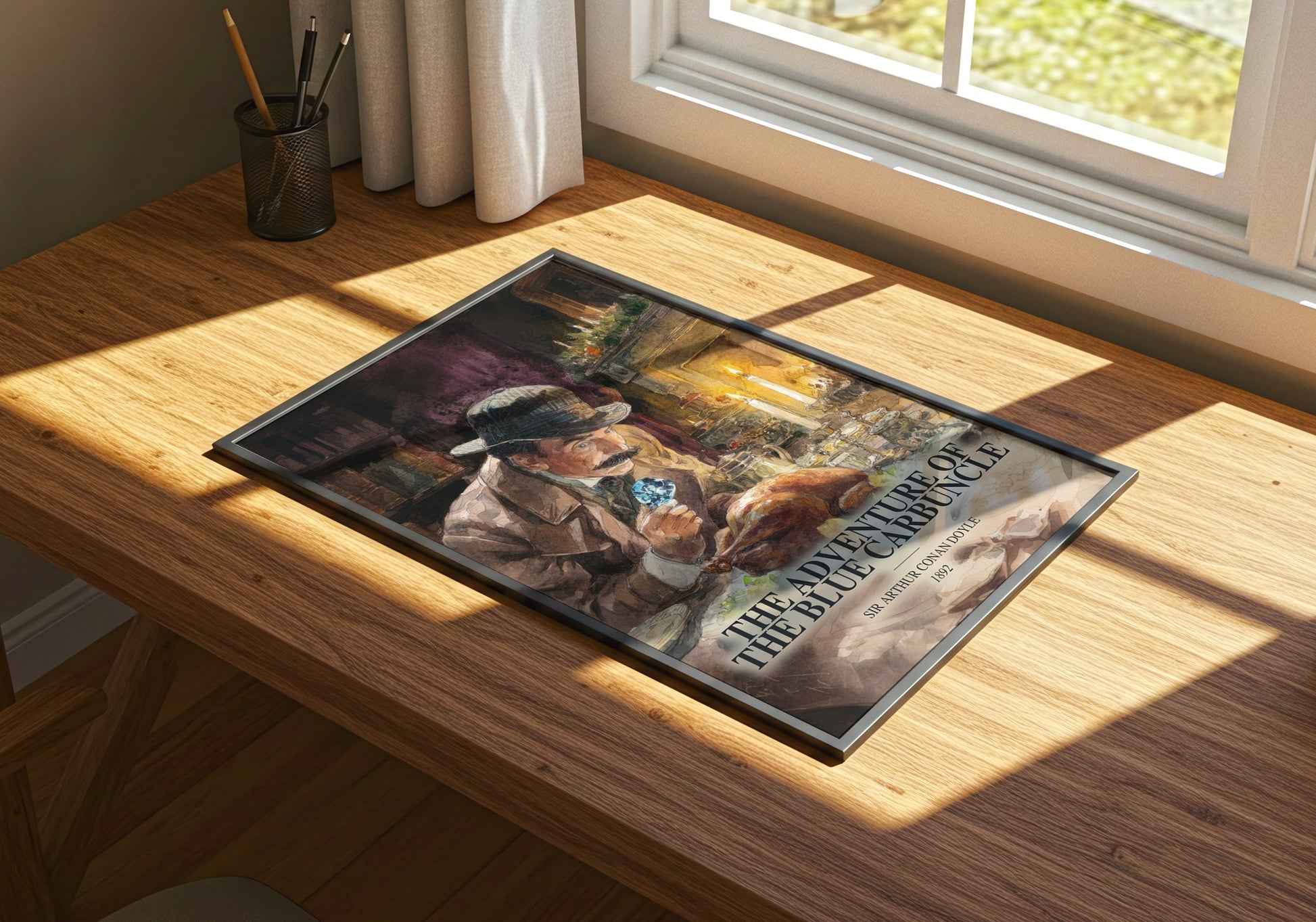 The Adventure Of The Blue Carbuncle watercolour book poster framed on wall – mystery wall art