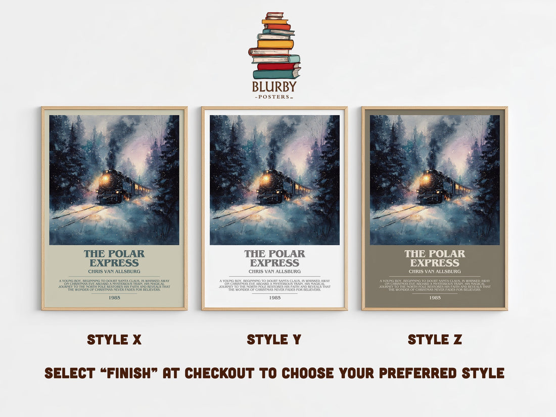 The Polar Express bookish print in frame leaning in hallway – childrens wall art (mockup)