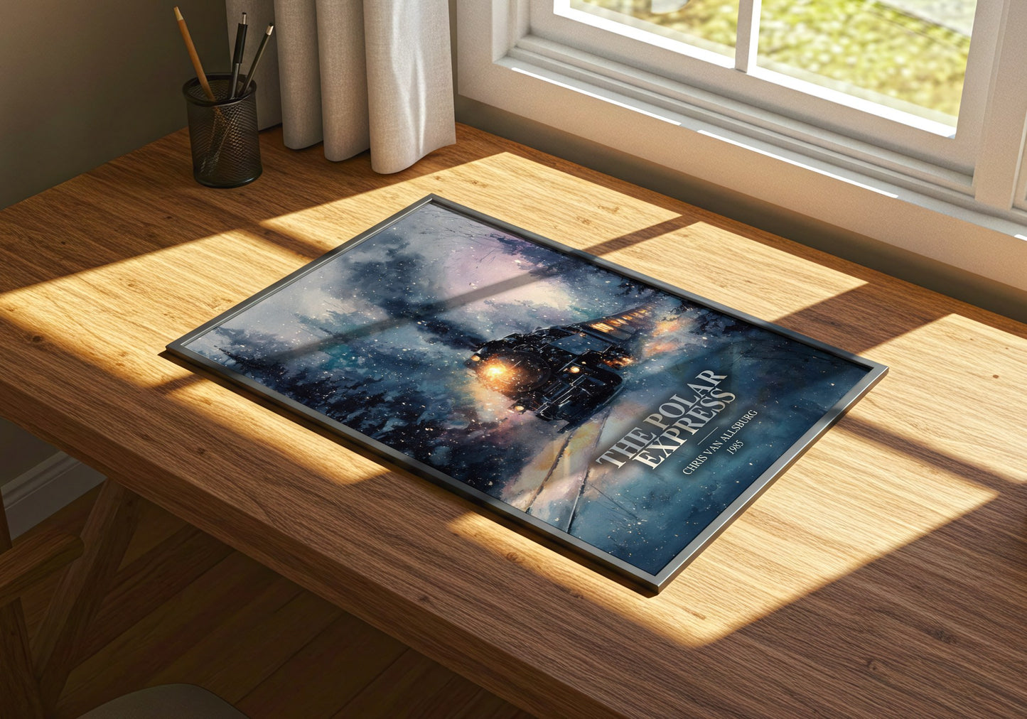 The Polar Express watercolour book poster framed on wall – childrens wall art