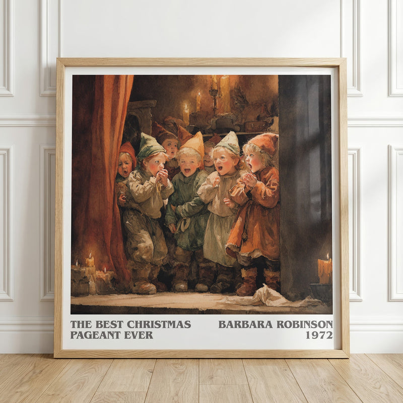 The Best Christmas Pageant Ever literary print in frame leaning in hallway – childrens wall art