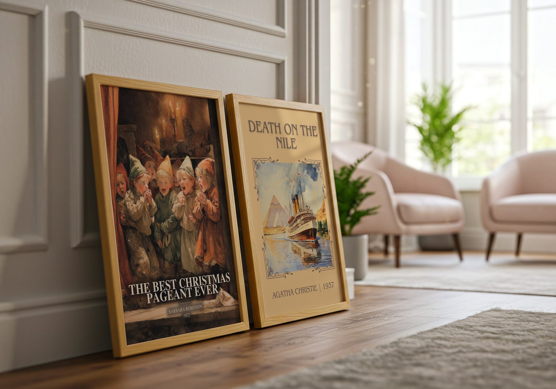 The Best Christmas Pageant Ever watercolour print framed by window – literary home decor