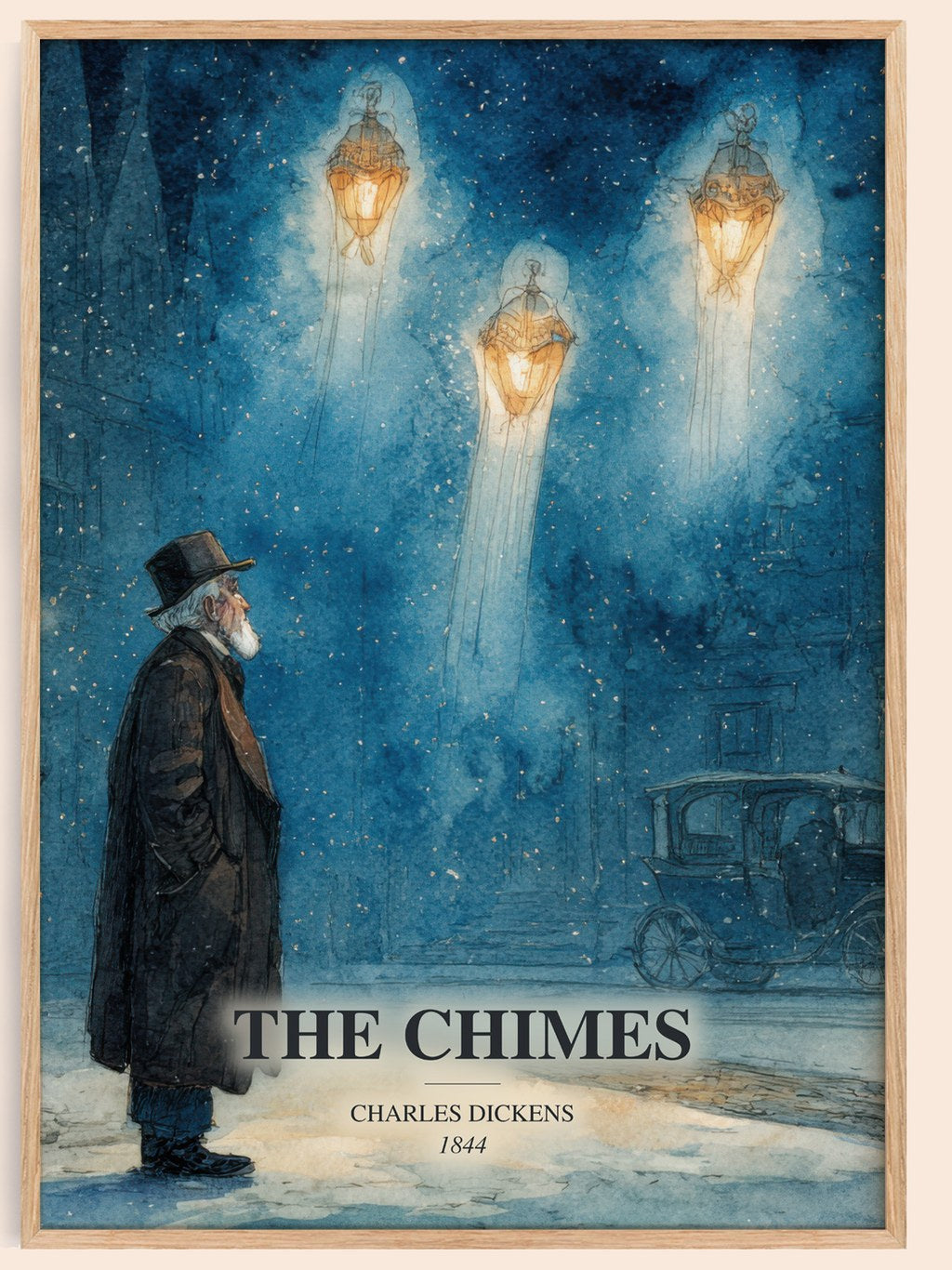 The Chimes watercolour book poster by Charles Dickens – framed literary art print