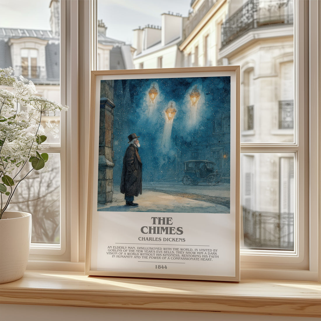 The Chimes Bookish Wall Art by Charles Dickens – framed print by a bright window