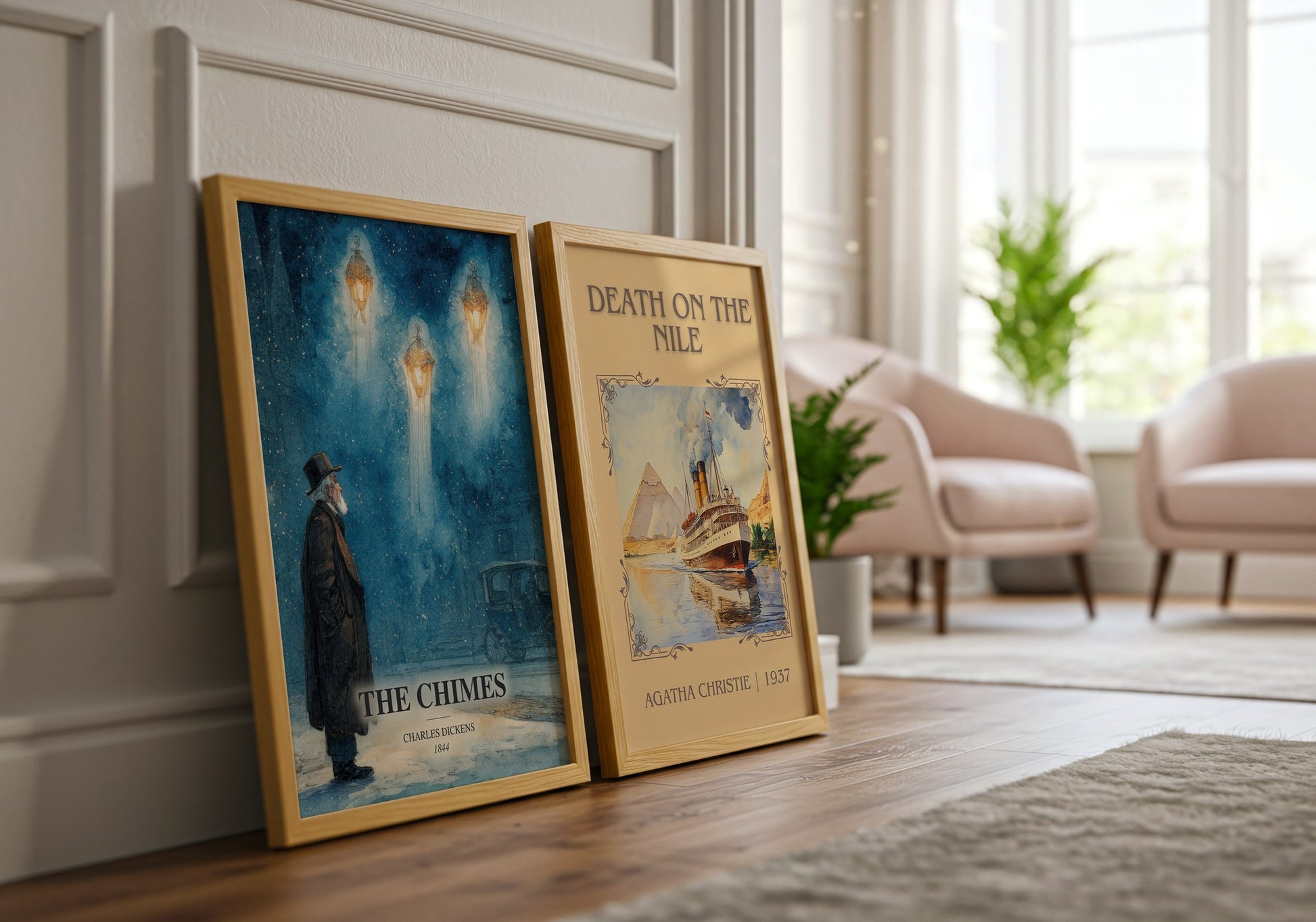 The Chimes watercolour print framed by window – literary home decor
