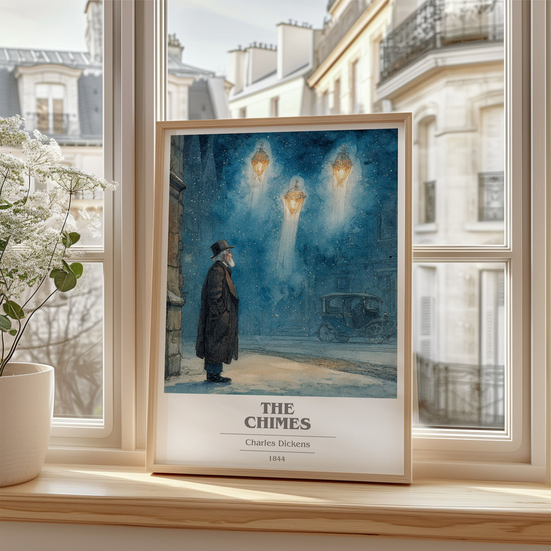 The Chimes Book Cover Poster by Charles Dickens – framed print by a bright window