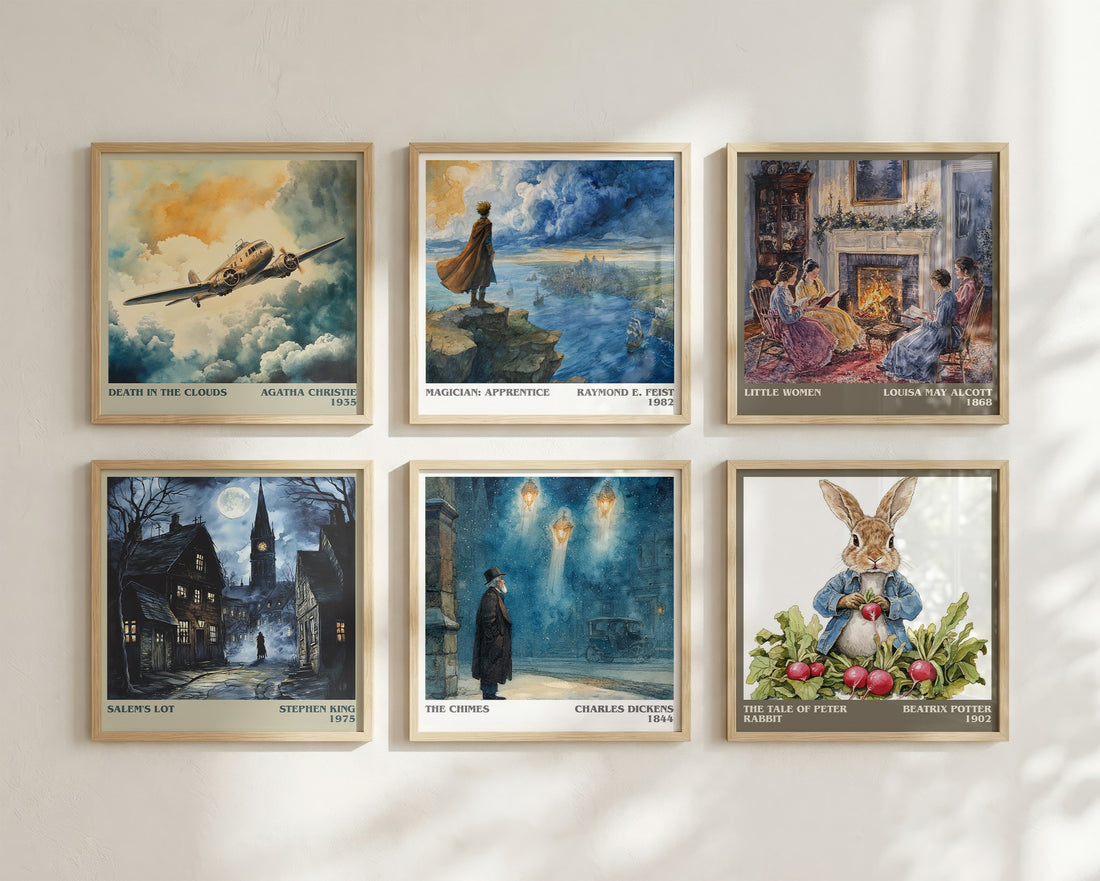 The Chimes Literary Art Print by Charles Dickens – square print in a six-frame gallery wall