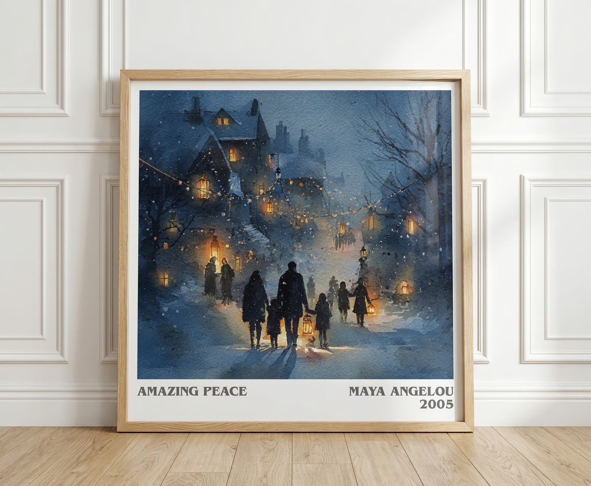 Amazing Peace literary print in frame leaning in hallway – poetry wall art