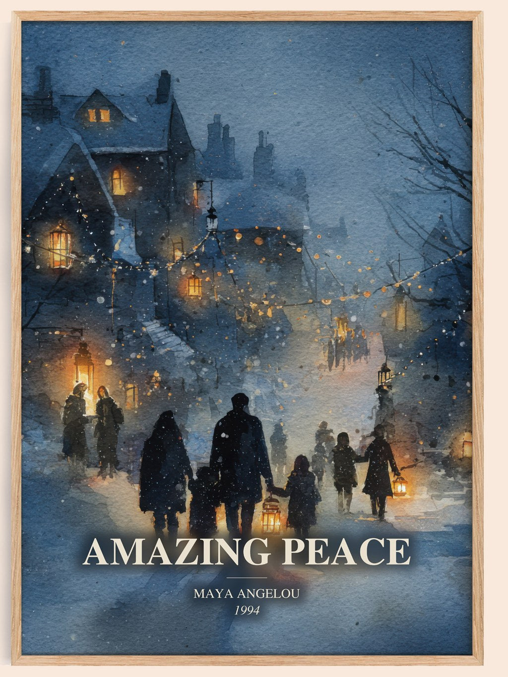 Amazing Peace watercolour book poster by Maya Angelou – framed literary art print