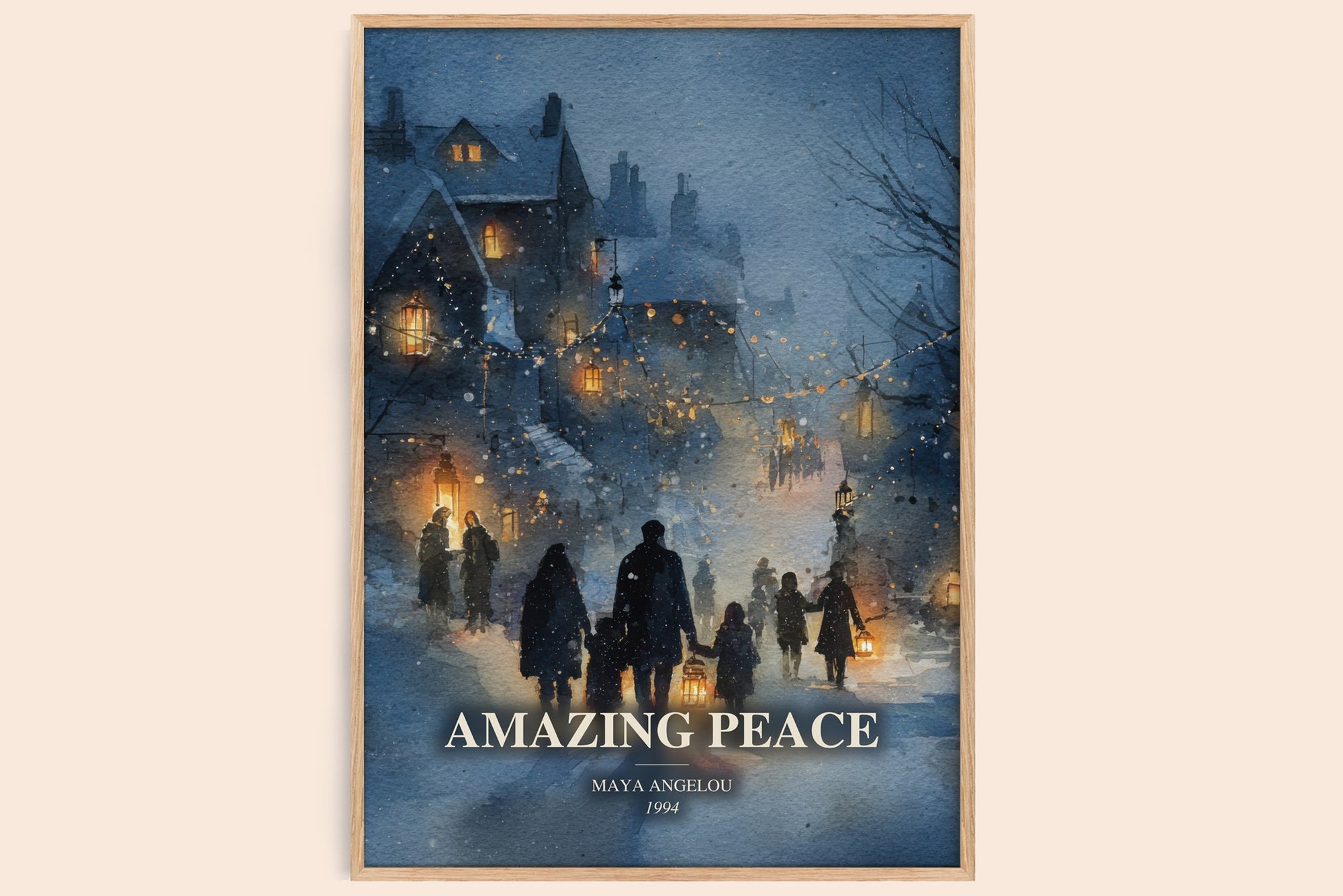 Amazing Peace watercolour book poster by Maya Angelou – framed literary art print