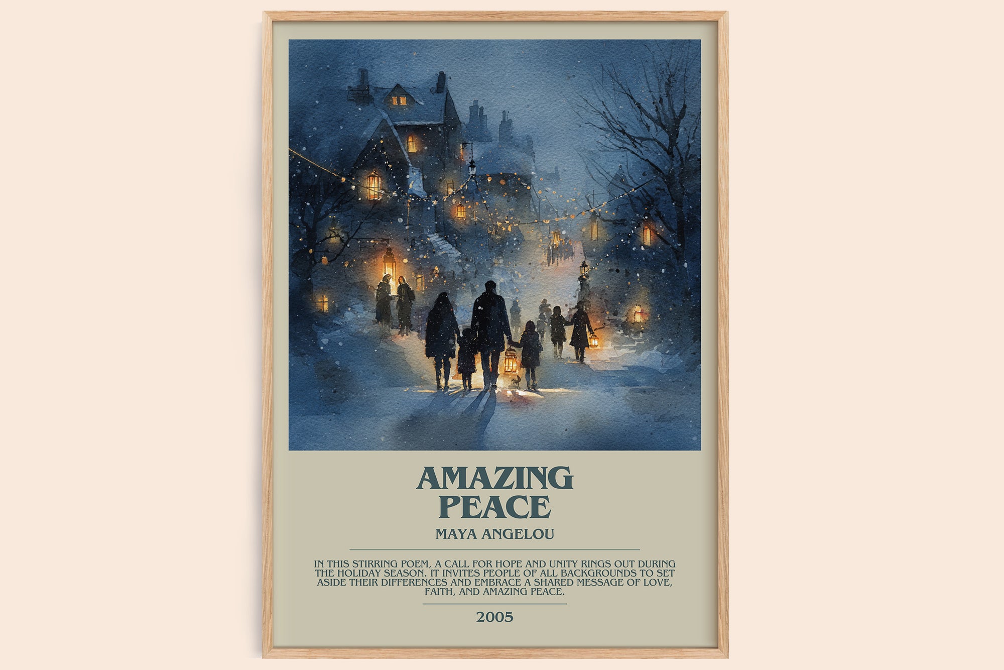 Amazing Peace bookish book poster by Maya Angelou – framed literary art print