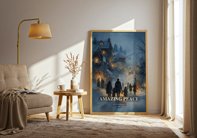 Amazing Peace watercolour print in frame leaning in hallway – poetry wall art