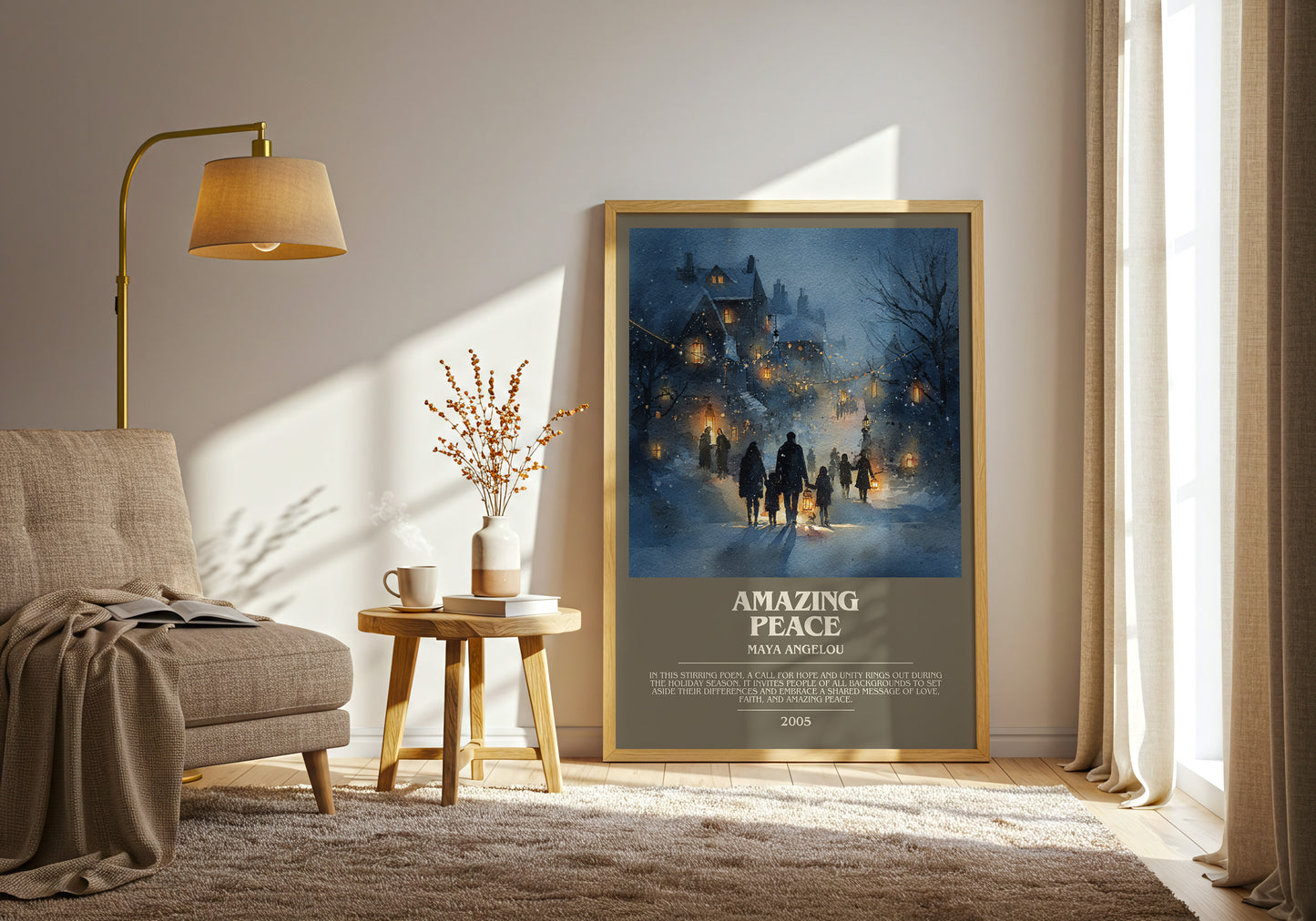 Amazing Peace bookish print framed by window – literary home decor